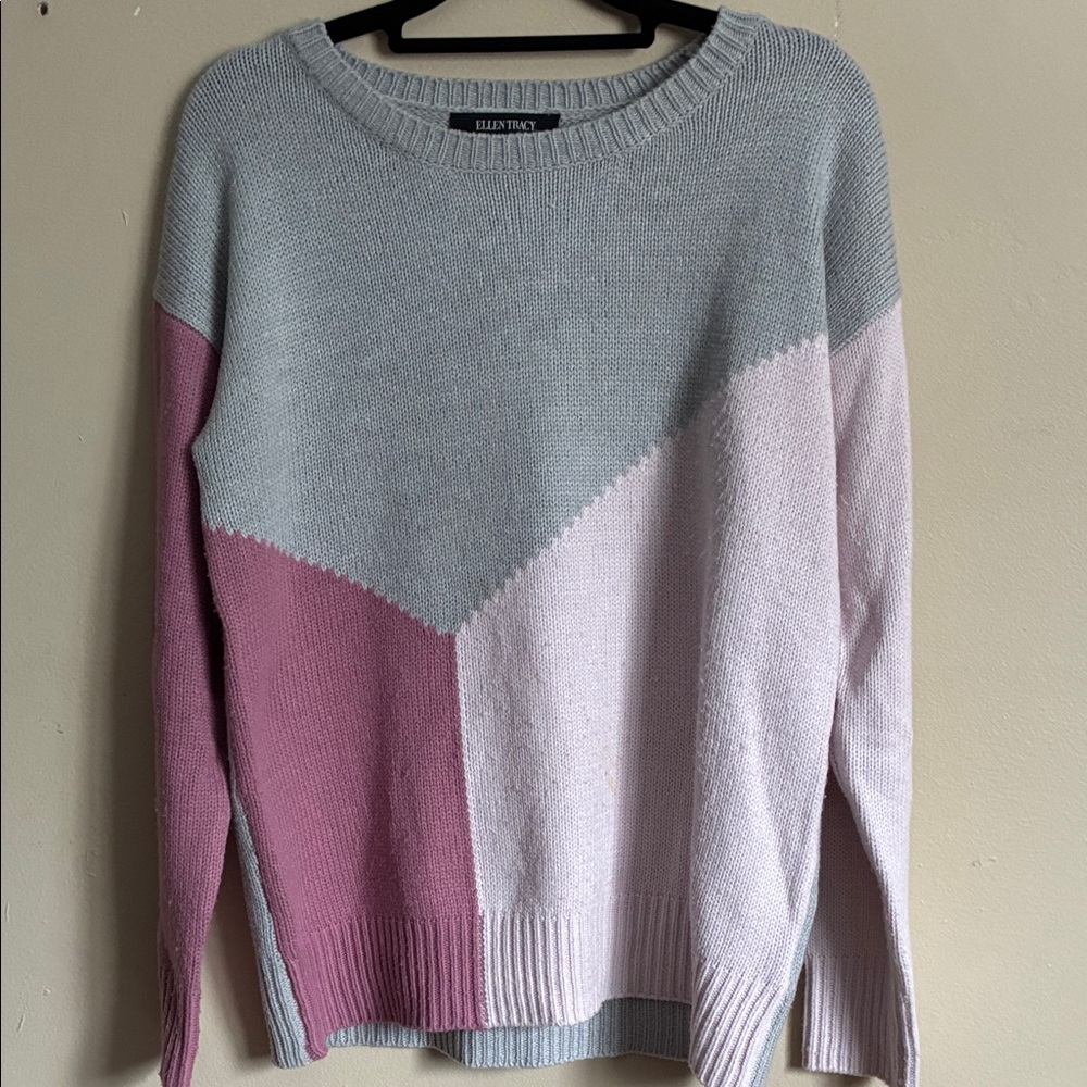 Ellen Tracy Pink and Gray Colorblock Sweater